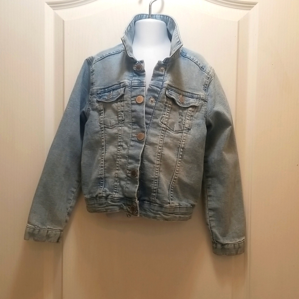 Kids crop distressed light blue jean jacket